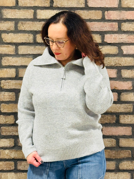 Half Zip Pullover Sweater - H Grey