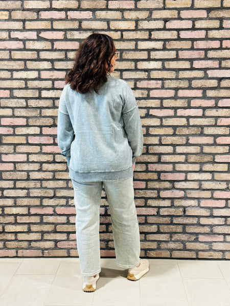 Acid Wash Fleece Pullover - Ash Jade