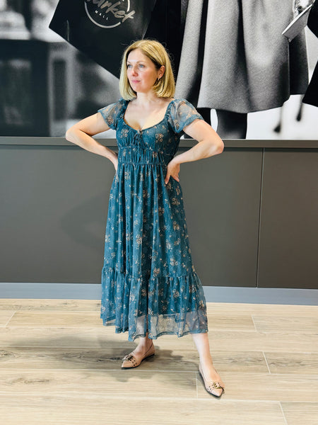 Sheer Floral Dress - Moss Green Multi