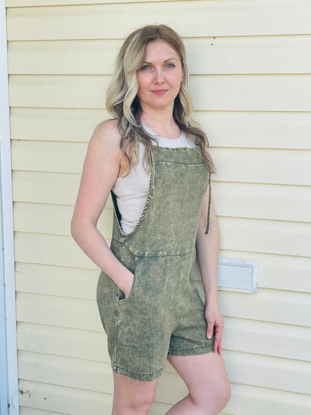 Washed Linen Romper - H. Olive