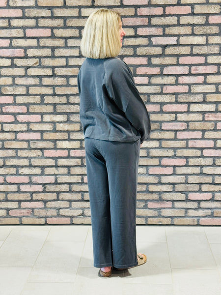 French Terry Pullover and Pants Set - Black