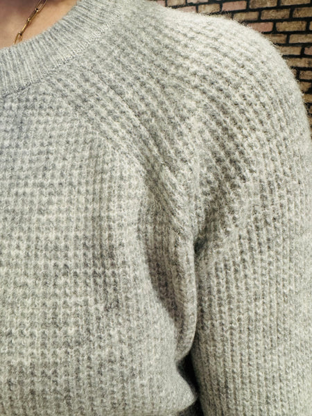 Waffle Pullover Sweater - Light Grey