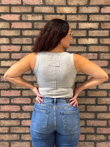 Patch Detail Ribbed Tank Top - H Grey