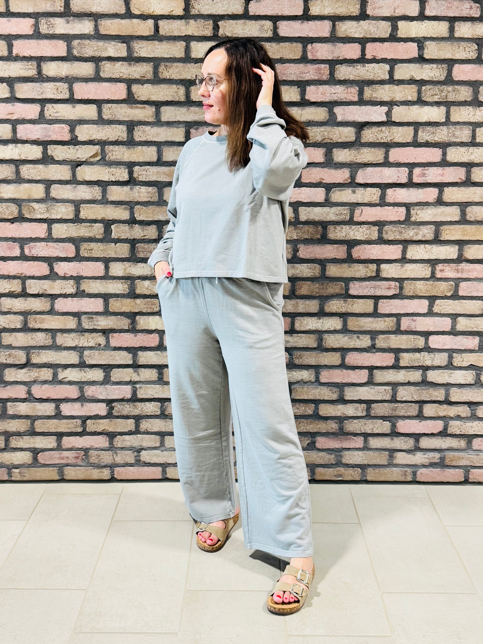 French Terry Pullover and Pants Set - Sleet