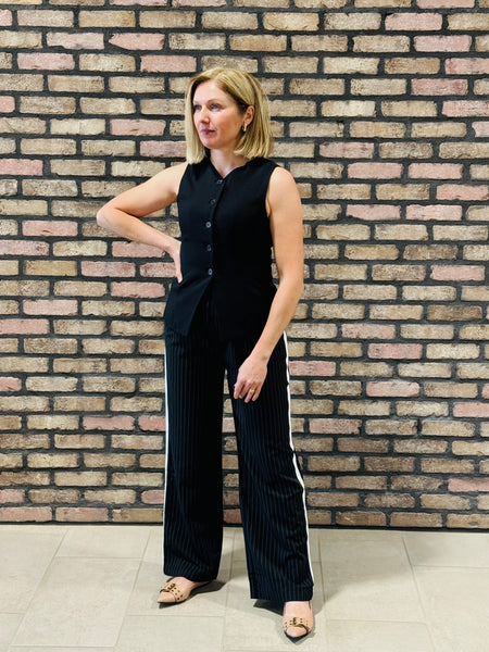 Split Front Long Vest - Black