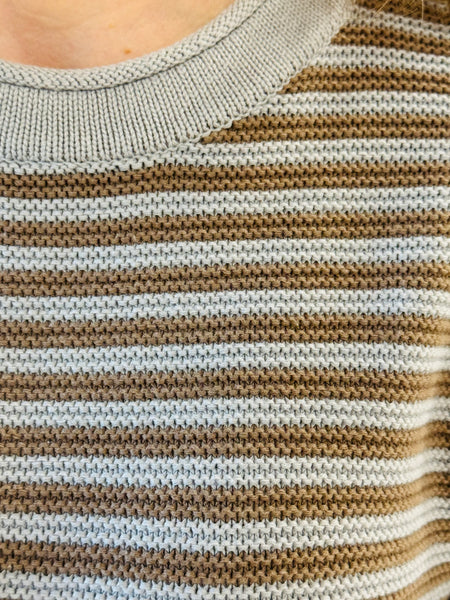 Striped Half Sleeve Sweater - Light Grey