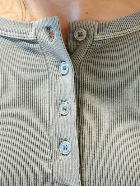 Button Front Long Sleeves Top - Grey