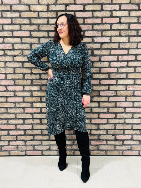 Surplice Floral Dress - Hunter Green