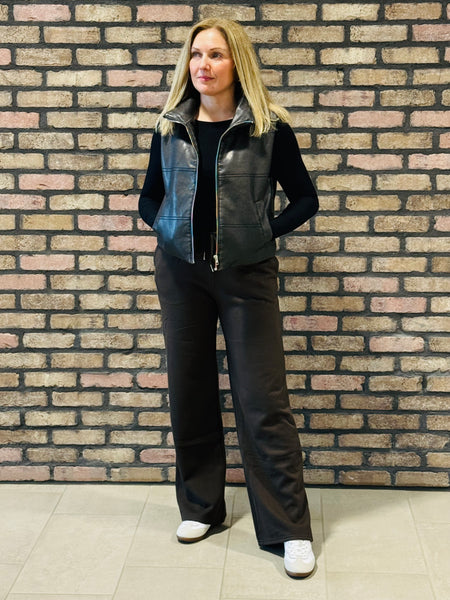 Washed Faux Leather Vest - Black