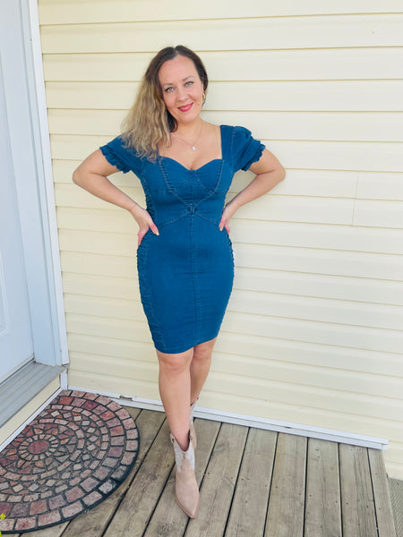 Bodycon Denim Dress - Dark Wash