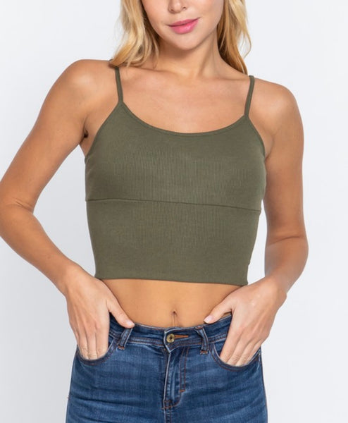 Bra-Cup Cami Crop Top - French Olive