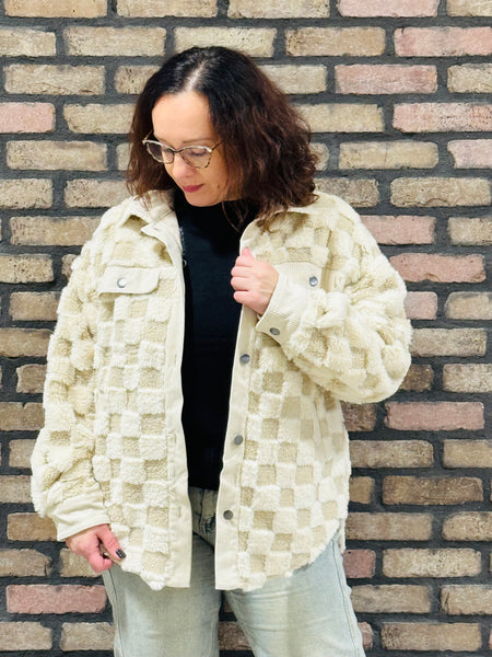 Checkered Shacket - Cream
