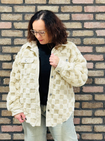 Checkered Shacket - Cream