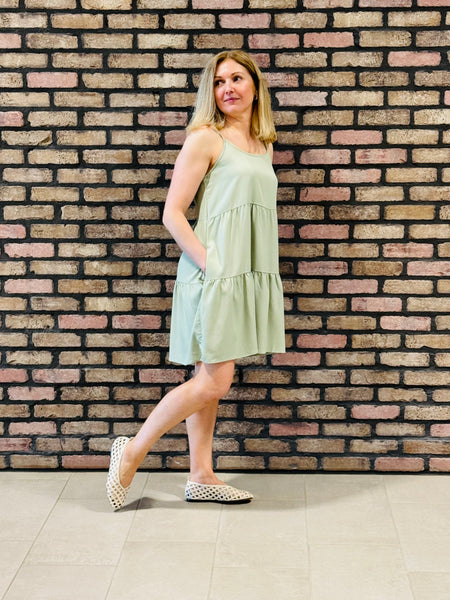 Tiered Spaghetti Straps Dress - Sage