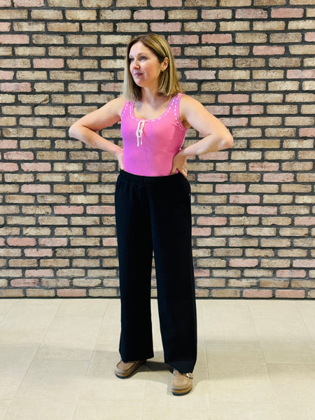 Front Tie Knit Tank Top - Pink