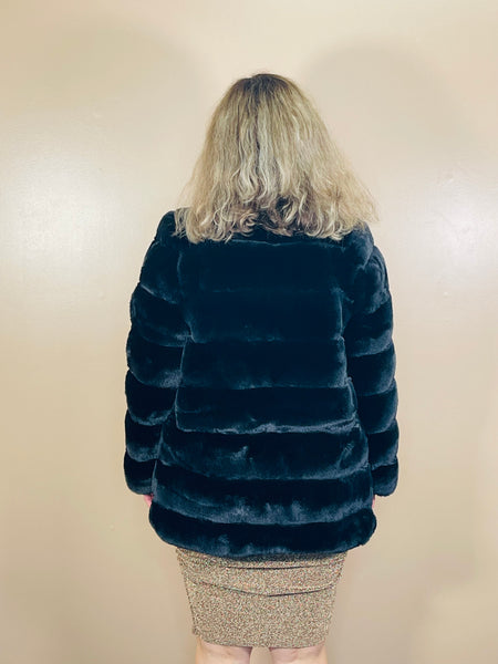 Faux Fur Oversized Coat - Black