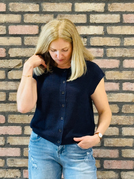 Button Down Cardigan Vest - Navy