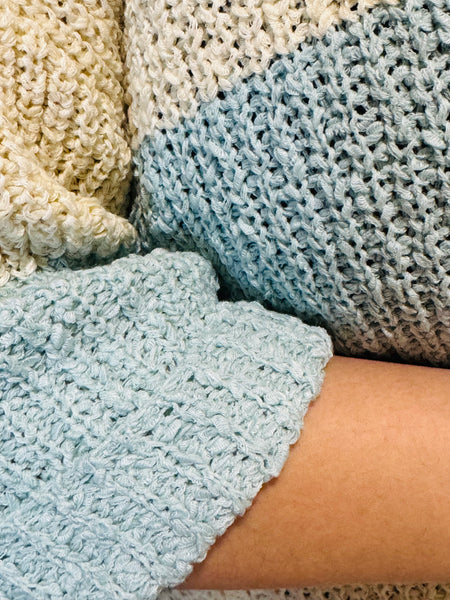 Split Neck Striped Sweater - Sea Angel