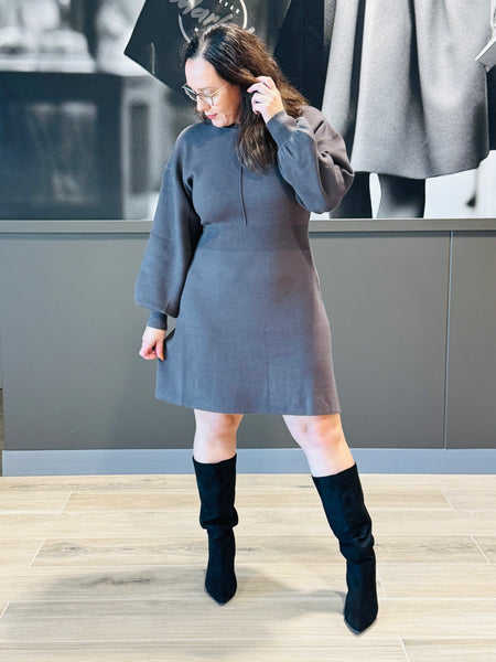 Knit Sweater Mini Dress - Charcoal