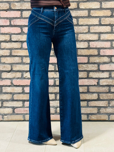 Wide Leg Yoke Detail Jeans - Dark Wash