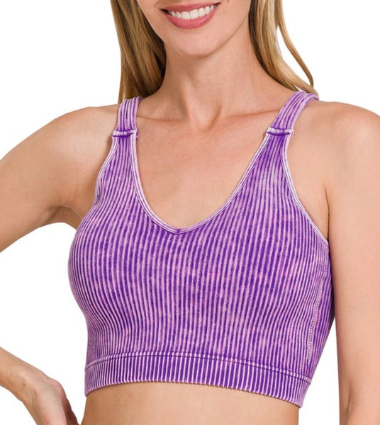 Ribbed Bra Padded Tank Top - Purple