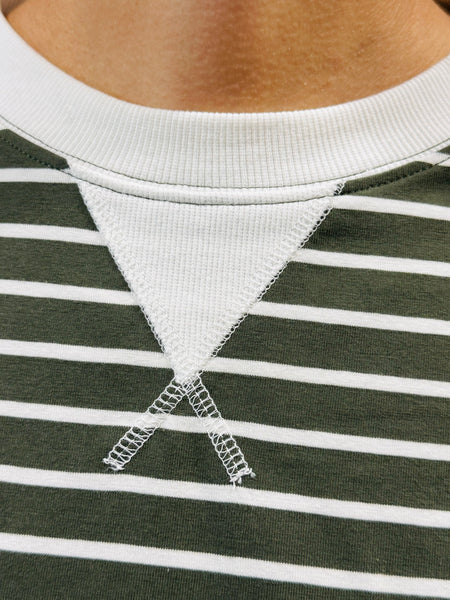 Striped Rib Banded Pullover - DK Olive