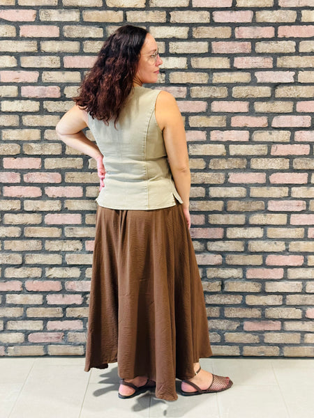 Button Down Denim Vest Top - Mocha