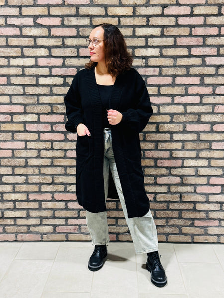 Textured Long Cardigan - Black