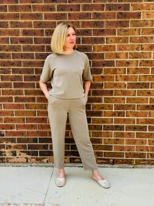 Soft Drape Cropped Pants - Warm Grey