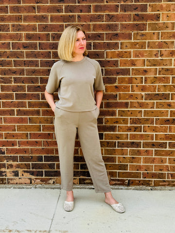 Soft Drape Cropped Pants - Warm Grey