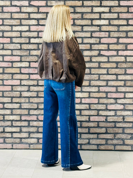 Faux Suede Collared Jacket - Dark Brown