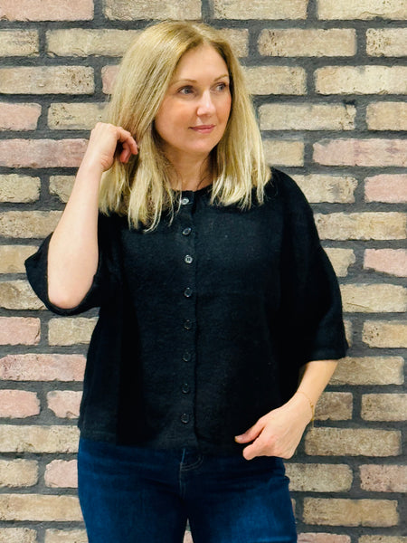 Half Sleeve Cardigan Sweater - Black