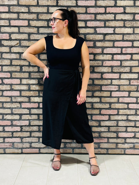 Crinkle Woven Wrap Skirt - Black