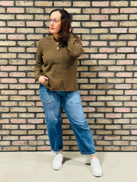 4 Buttons Henley Sweater - Brown