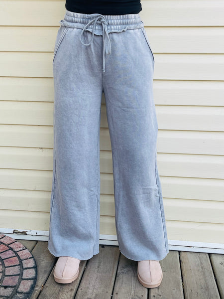 Acid Wash Palazzo Sweatpants - Sleet