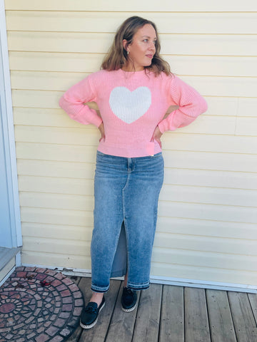 Heart Jacquard Sweater - Pink/White