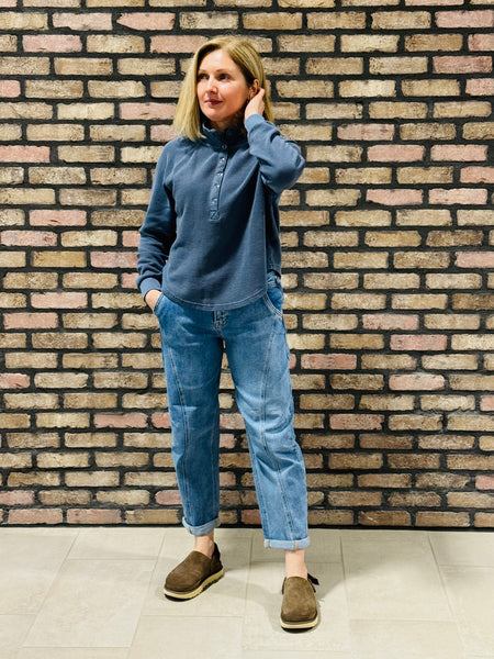 Henley Half Snap Top - Denim