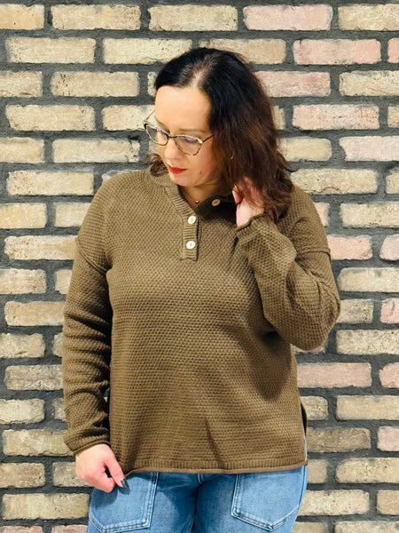 4 Buttons Henley Sweater - Brown