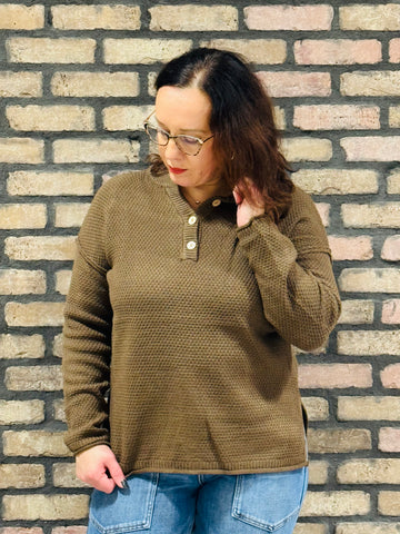4 Buttons Henley Sweater - Brown