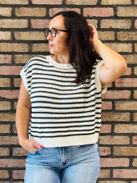 Striped Sleeveless Top - Black