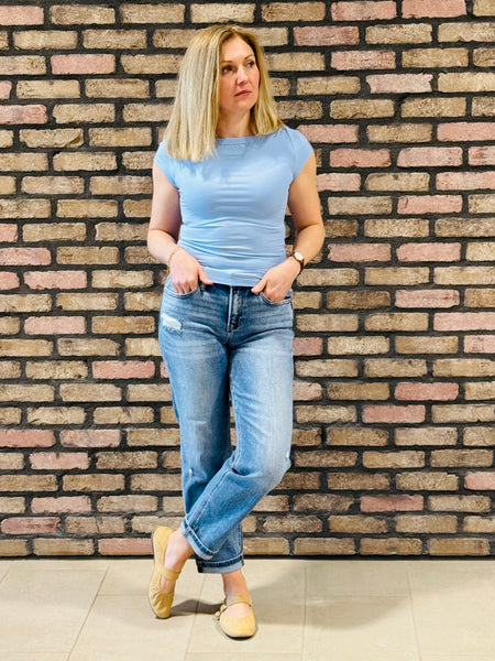 High Rise Ankle Boyfriend Jeans - Medium Wash