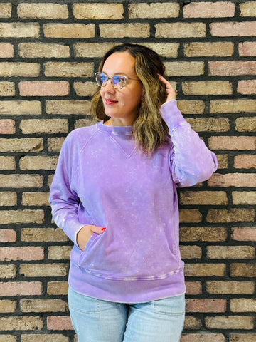 Acid Wash French Terry Pullover - B Lavender