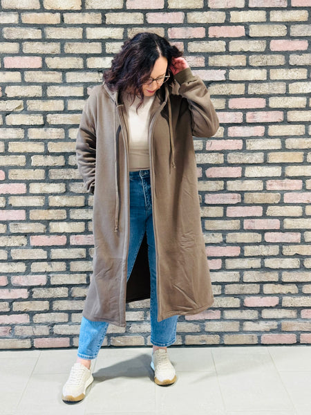 Fleece Hooded Coat - Brown