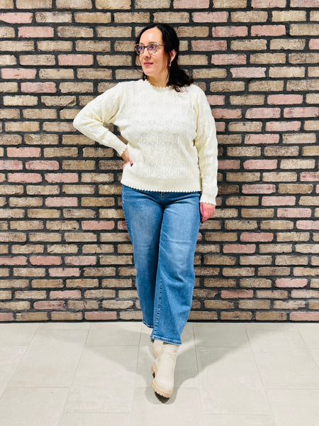 Textured Wave Pattern Sweater - Ivory