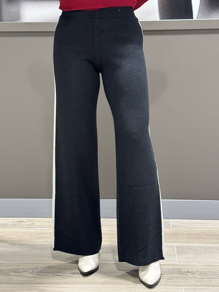 Side Stripe Straight Knit Pants - Black