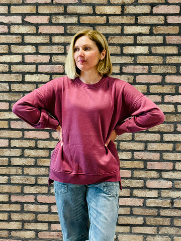 Pigment Dye Fleece Pullover - Cabernet