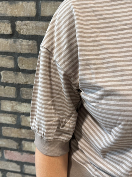 Striped Contrast Trim Top - Ash Mocha/Mocha