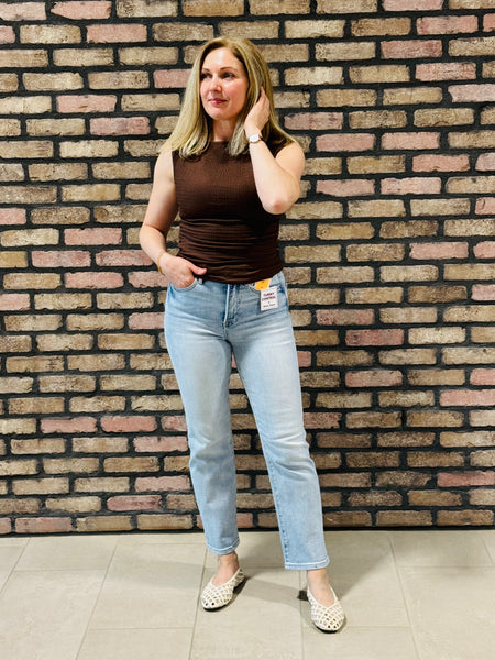 Ruched Side Textured Top - Brown