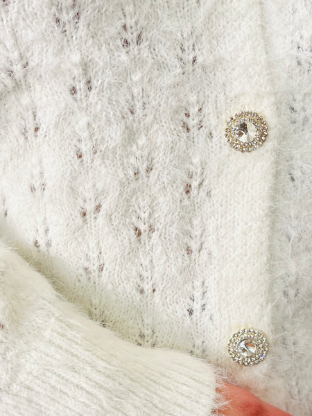 Fuzzy Knit Cardigan - Ivory