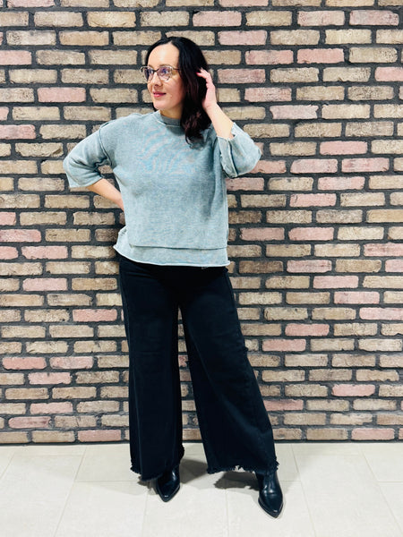 3/4 Sleeves Boxy Sweater - Ash Jade